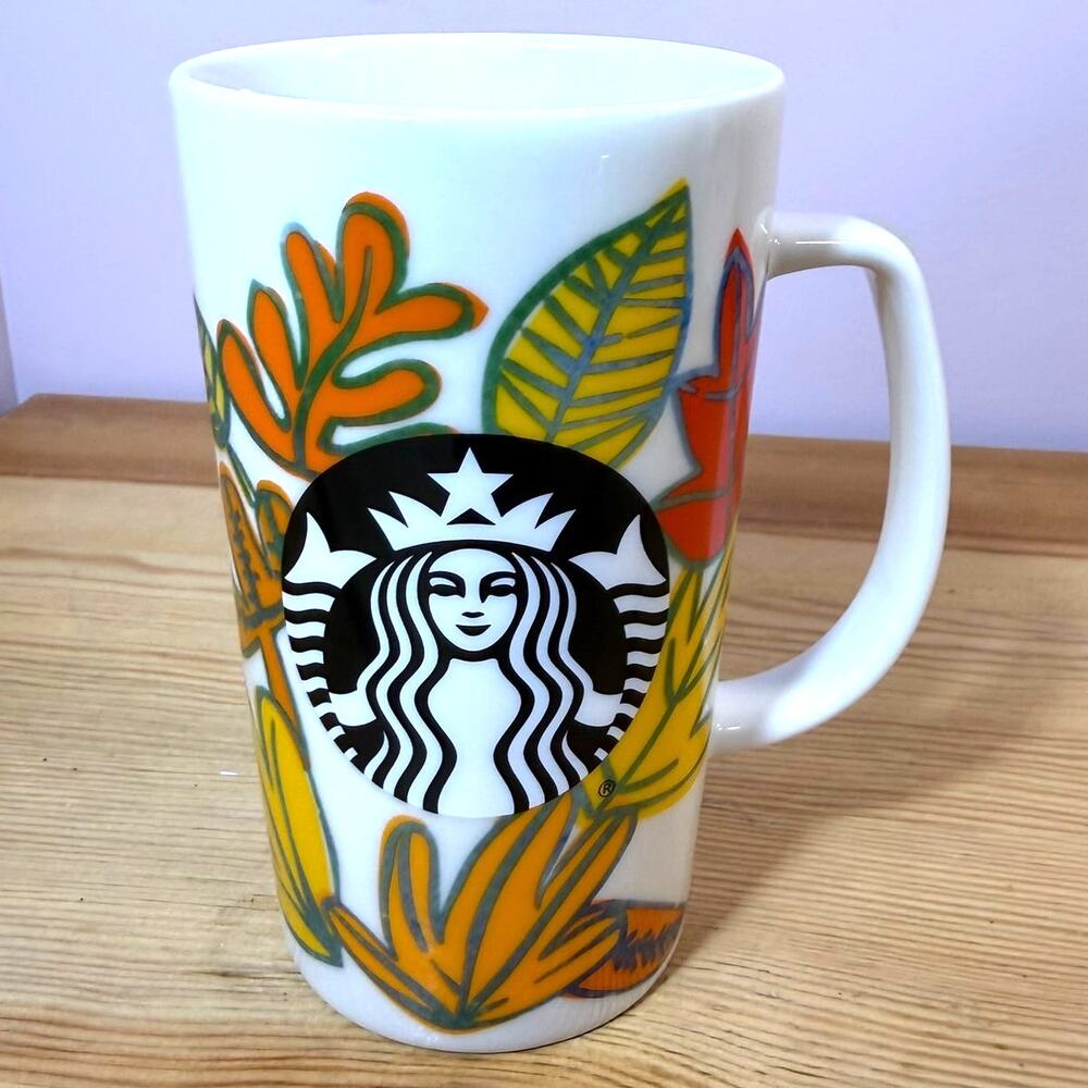 Starbucks 2016 Tropical Leaves Ceramic Latte Mug 16 oz Coffee Cup Thailand